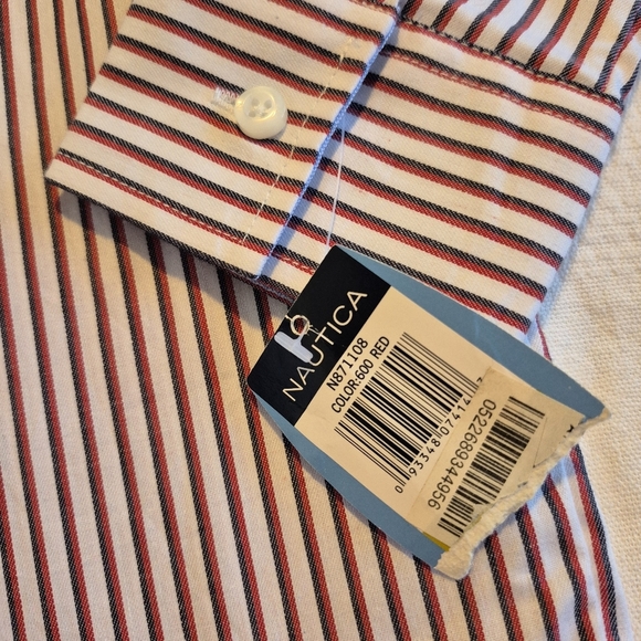 Nautica boys size 14 button up long sleeve striped shirt, blue, white, red, NWT - Picture 2 of 8